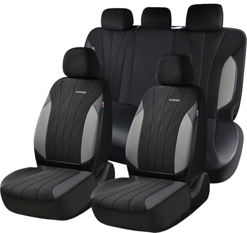 Coverado Automotive Seat Cover Full Set, Front and Rear Seat Covers, Waterproof Car Seat Covers 5 Seats, Luxury Car Seat Protectors Universal Fit for Most Vehicles, SUV, Truck, Sedan - color: B-Gray&Black, size: FullSet