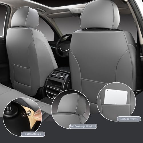 MINGBRON Leather Car Seat Covers,Breathable and Waterproof Faux Leather Automotive Seat Covers for Cars SUV Truck Sedan,Universal Driver Seat Cover Grey&Black - color: Grey&Black, size: 2 Seat Covers (Front Only)