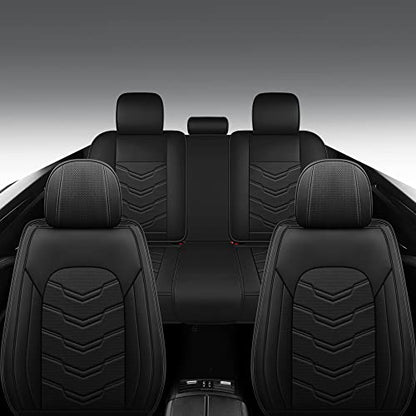 AOOG Leather Car Seat Covers Universal fit Most Sedans SUV Trucks (Full Set, Black) - color: BLACK, size: FULL SET