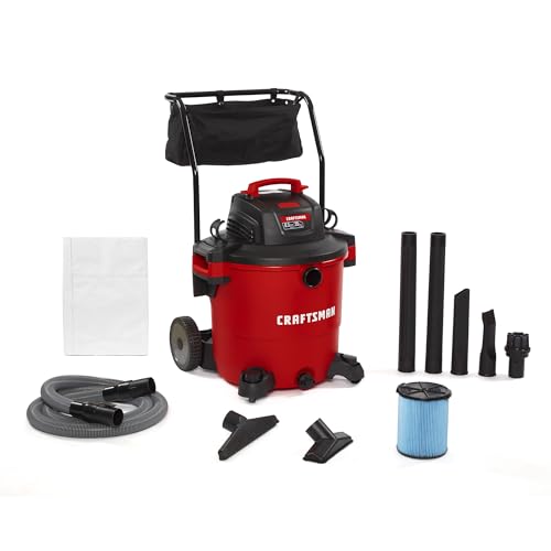 CRAFTSMAN CMXEVBE17656 20 Gallon 6.5 Peak HP Wet Dry Vac with Cart, Heavy-Duty Shop Vacuum Wet and Dry with Fine Dust Filter, Dust Bag, Hose and Attachments for Shop, Garage, Jobsite Cleaning - size: 20 Gallon 6.5 Peak Hp W/Cart