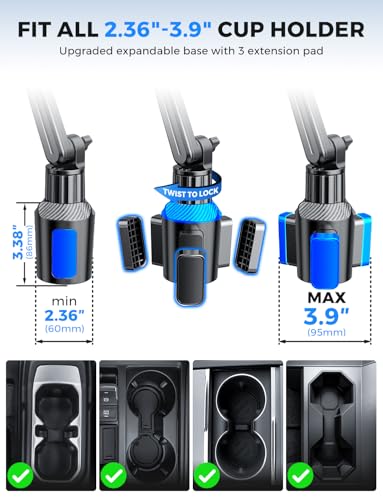 eSamcore Cup Holder Phone Holder, 15" Height Car Cup Holder Phone Mount Heavy-Duty Holders for Your Car Truck Cupholder with Expandable Base Fit for iPhone 17/16/ 15, 4.7”-7” Cellphone