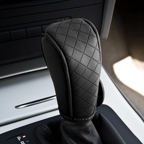 vvag Leather Car Gear Shift Knob Cover,Anti-Slip Handle Cover for Shift Lever Protection,Gear Stick Protector Universal Auto Interior Accessories for Most Cars, SUVs, Trucks (Black) - color: Black