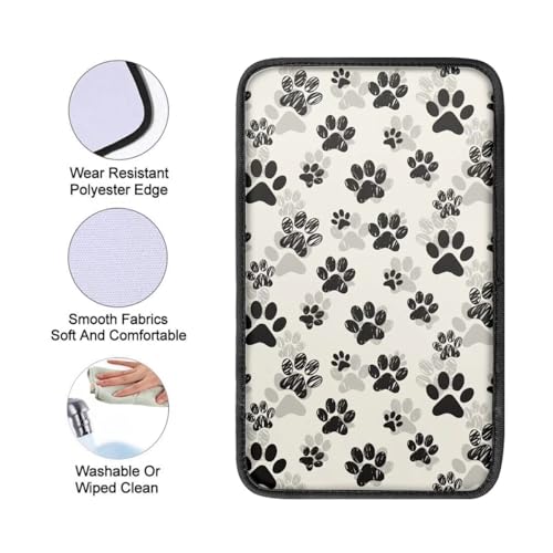 Dreaweet Black Dog Paw Print Car Center Console Cover for Women Cute Car Armrest Cover Center Console Cushion Pad Soft Comfy Arm Rest Cover for Car Truck SUV Van - color: Black Dog Paw