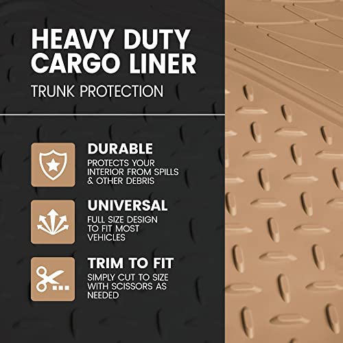 BDK Heavy Duty Rubber Cargo Mat Liner - All-Weather Trunk Protection, Trim-to-Fit Design for Cars, SUVs, Vans & Trucks - Non-Slip, Waterproof, Durable Cargo Floor Liner - 46" x 56.75" x 0.25" - Beige - color: Beige