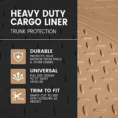 BDK Heavy Duty Rubber Cargo Mat Liner - All-Weather Trunk Protection, Trim-to-Fit Design for Cars, SUVs, Vans & Trucks - Non-Slip, Waterproof, Durable Cargo Floor Liner - 46" x 56.75" x 0.25" - Beige - color: Beige