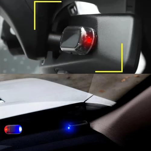 2Pack Solar Simulated Dummy Warning Lamp, Mini Anti-Theft LED Red Blue Flashing Alarm Security Car Fake Alarm Lamp,Automotive Interior Emergency Strobe Light for Bike Car Night Driving