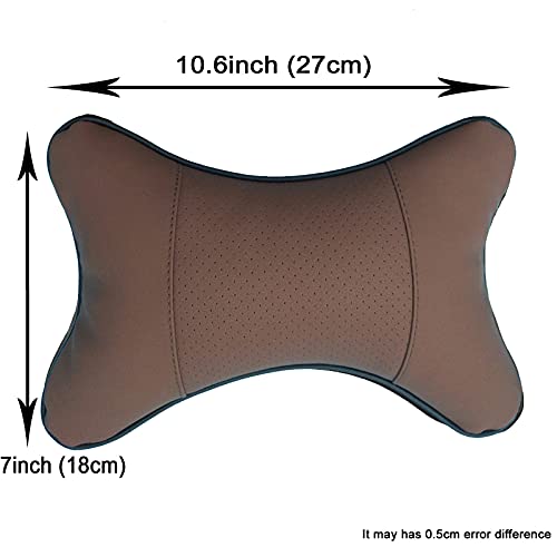 Car Neck Pillows 2pcs Pack Car Headrest Pillow Pu Leather Car Cervical Pillows for Traveling Car Pillows Filled by Fiber (Brown) - color: Brown