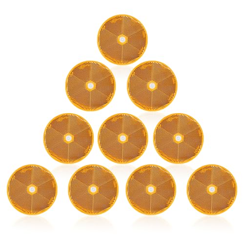 10 Pack Yellow Screw on Round Reflectors, E11 Approval Road Safety Gate Posts Rear Reflectors for Trailer Caravan Truck Tractor Boat Lorry Motorcycle Fence Gate Post - color: Yellow Screw on