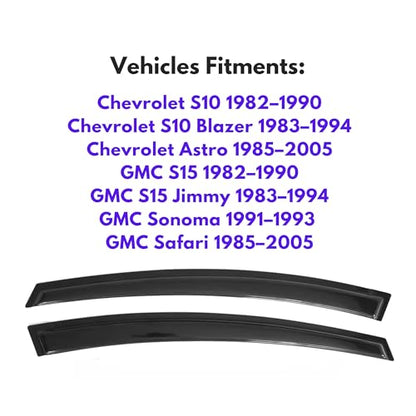IG Window Visors Fit for 1982–1990 Chevrolet S10/GMC S15, 1983-1994 S10 Blazer/S15 Jimmy, Out-Channel Rain Guards Vent Wind Deflectors 2PC, 1985-2005 Chevy Astro/GMC Safari, 1991-1993 GMC Sonoma - size: 1982-1990 S10/S15 & 1985-2005 Astro/Safari