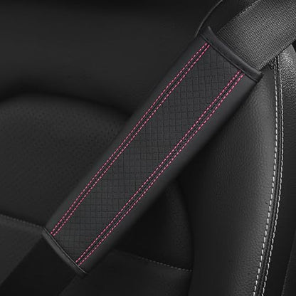 2PCS Car Seat Belt Cover, Soft Shoulder Strap Covers Harness Pads, Safety Leather Seatbelt Comfort Driving Cushion Protect Your Shoulder and Neck Universal for Car, SUV,Truck (Black/Pink) - color: Black/Pink