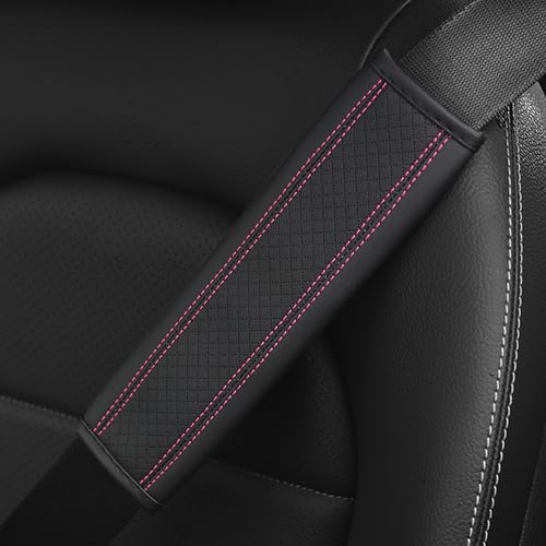 2PCS Car Seat Belt Cover, Soft Shoulder Strap Covers Harness Pads, Safety Leather Seatbelt Comfort Driving Cushion Protect Your Shoulder and Neck Universal for Car, SUV,Truck (Black/Pink) - color: Black/Pink