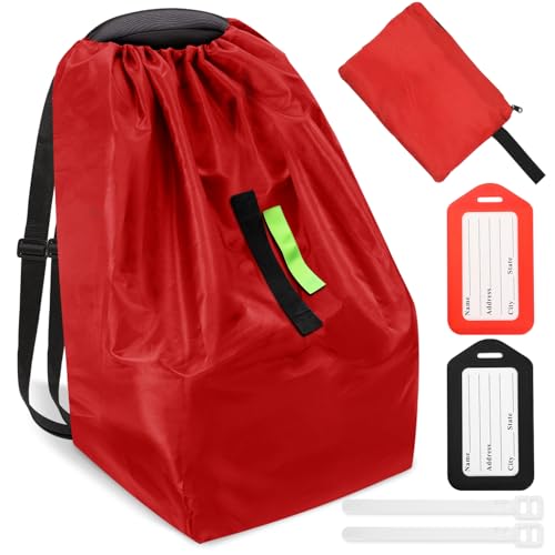 Sublaga Car Seat Bags For Airplane Travel, Durable Carseat Cover For Air Travel Car Seat Travel Bag with Shoulder Straps and 2pcs Luggage Tags For Airplane, Red - color: Red