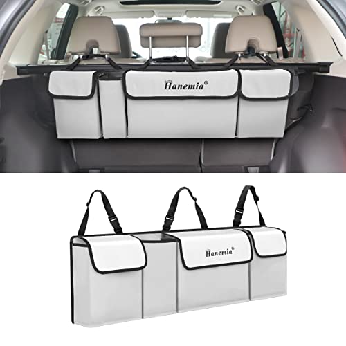 Car Trunk Organizer and Storage, Backseat Hanging Organizer for SUV, Truck, MPV, Waterproof, Collapsible Cargo Storage Bag with 4 Pockets, Car Accessories for Men and Women (Beige) - color: Beige