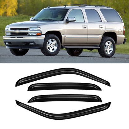 Window Visors for 2000-2006 Chevrolet(Chevy) Tahoe & GMC Yukon (Not fit Yukon XL), Rain Guards Shields Vent Deflector Shade Dark Smoke 2002-2006 Cadillac Escalade, Tape-On, 4PCS - style: For 2000-2006 | Chevy Tahoe/ GMC Yukon | Out-Channel