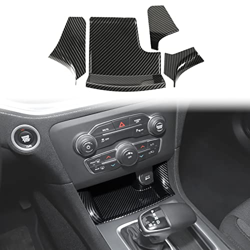 JeCar Interior Accessories Center Console Gear Shift Front Storage Trim Panel for 2011-2020 Dodge Charger, Carbon Fiber, 4PCs - color: carbon fiber