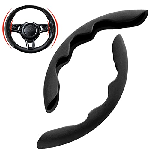 New Fluffy Anti-Skid Steering Wheel Cover Segmented Protector Safe and Non Slip Car Accessory and Durable Easy to Install for Steering Wheels of Universal Fit 99% Car (Suede Material Black) - color: Suede material Black