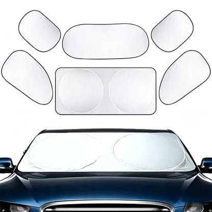 6 PCS Car Windshield Sunshade, Foldable Side Window Sun Shade with Storage Bag Front Rear Windshield and 4 Side Window Shades, Privacy Protection Cover Block UV Rays, Keep Cool for Most Cars