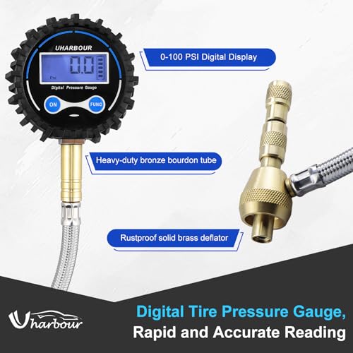 4X4 Rapid Air Down Tire Deflator with Digital Gauge (0-100PSI) ， 2.5" Easy Read Glow Dial & Solid Brass Hardware-Automatic Tire Air Down Tool for Jeep, Truck or ATV
