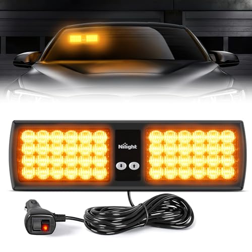 Nilight Amber 48LED Visor Strobe Lights Interior Windshield Emergency Warning Light Super Bright LED for Police Enforcement Firefighters Vehicle Trucks - color: Amber