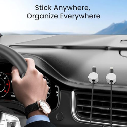 Sinoacc Magnetic Cable Clips Cord Organizer 10 Pack 360° Adhesive Phone Cord Holder for Desk, Nightstand, Car, Home, Office Cable Management Accessories-White