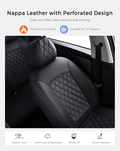 Huidasource Car Seat Cover, Nappa Leather Seat Covers, Velcro Adjustable, Compatible with Airbags, Child Seat, Seat Belts, Universal Fit for Most Cars, Vans, Trucks, SUVs (Full Set/Black) - color: 01FS# Black01, size: 5pcs Full Set