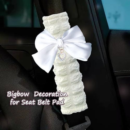 Fashion Big Bow Car Seat Belt Cover Pads (2 in a Pack), Car Accessories Seat Belt Shoulder Strap Protector Universal Seat Belt Cover (White) - color: White