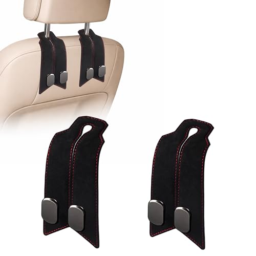 Premium Leather Car Headrest Hooks for Purses, 2 Pack Heavy Duty Car Seat Hooks, 360° Rotatable Back Seat Hanger Organizer, Metal Car Hooks for Bags, Groceries, Handbags (2, Black) - color: Black