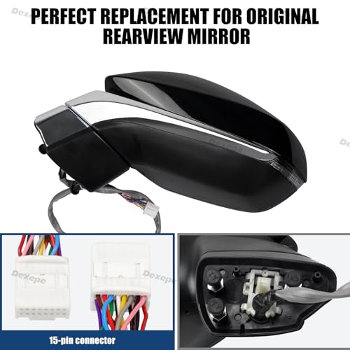 Driver Side Mirror Assembly Compatible with Lexus RX 350 350L 450h 450hL 2016-2022 Anti-Glare With Heated, Blind Spot Monitor, Turn Signal, Power Folding Adjustable Memory Black (15 Pin Left) - size: 15Pin Left