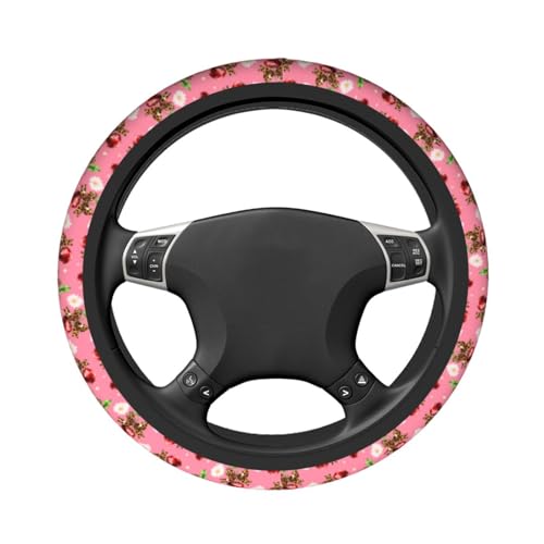 Cherry Flower Steering Wheel Covers Non Slip Neoprene Universal 15 Inch Steering Wheel Protector Car Cover for Men Women - color: Cherry