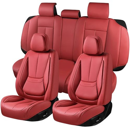 Car Seat Covers Full Set,Leather Waterproof Car Seat Cover,Airbag Compatible,Breathable Design,Suitable for Car,Truck,SUV 5 Pack(Burgundy) - color: Burgundy, size: 5 Pack