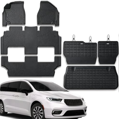 Floor Mats for 2017-2025 2026 Chrysler Pacifica(Hybrid Models), Fit 7 and 8 Passenger Model with Cargo Liners,TPE All Weather Protection Car Full Set Mats,for Pacifica 2017-2026 car Accessories - size: 2017-2026 Pacifica Full Set Mat（non Fuel）