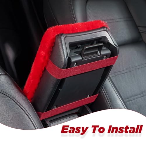 SEG Direct Auto Center Console Cover, Furry Car Armrest Cover, Soft Fluffy Middle Console Pad, Car Armrest Seat Box Cover for Women Men, Universal Fit for Most Vehicle, SUV, Truck, Car (Red) - color: Red