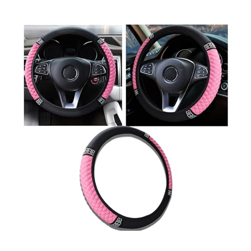 Bling Car Steering Wheel Cover, 15 Inch Anti-Slip Wheel Protector for Women Girls, Soft Leather Elastic Steering Wheel Protector, Car Interior Accessories for Most Cars (Pink) - color: Pink