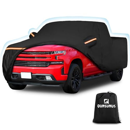 QUNSUNUS Car Cover for Chevy Silverado 1500 Crew Cab Short/Standard Bed 2000-2025, Waterproof Silverado 1500 Covers with Zipper, All Weather Truck Cover with Straps and Elastic Edges - size: for Silverado&GMC Sierra 1500 Crew Cab