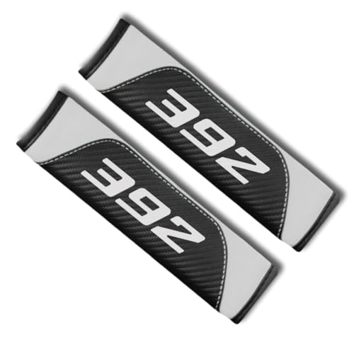 2Pcs Carbon Fiber Leather Seat Belt Cushions Shoulder Pad Soft for Dodge Challenger Durango SRT 392 Accessories,Car Seat Belt Pads Safety Belt Cover Pad (White 392) - color: White 392