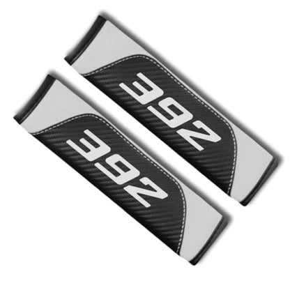 2Pcs Carbon Fiber Leather Seat Belt Cushions Shoulder Pad Soft for Dodge Challenger Durango SRT 392 Accessories,Car Seat Belt Pads Safety Belt Cover Pad (White 392) - color: White 392