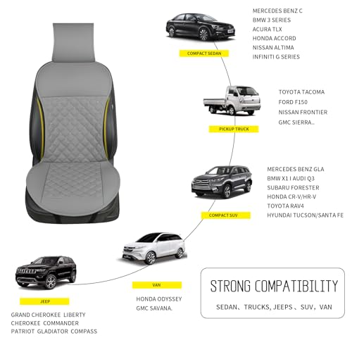 2pcs Car Seat Covers,Leather Water Proof Material No Slip Soft Car Seat Protector Side not Wrapped,for Car with Airbags,Seat Covers Universal for Most Automotive,Suvs,Vans,Trucks (Grey) - color: Grey