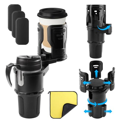 2 in 1 Car Cup Holder Expander, Multifunctional Expandable Car Cup with 360° Rotating Cup Holder Adapter Extender for Car with Adjustable Base Cup Holder Organizer for Large Water Cups and Drinks
