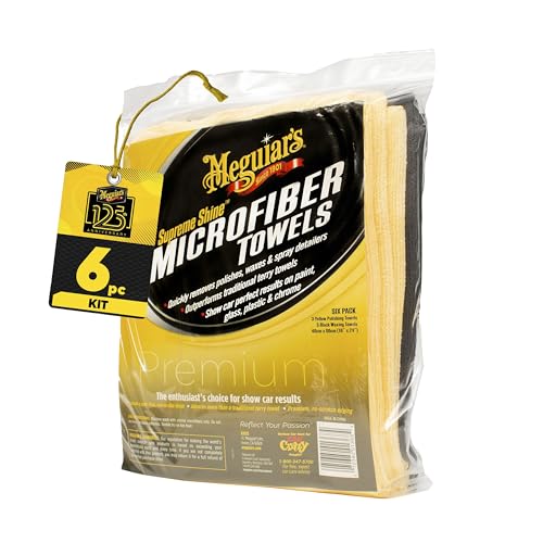 Meguiar's Supreme Shine Microfiber Towels for Cars, Ultra-Plush Car Microfiber Towel Set for Quickly Removing Product Without Leaving Swirls on Paint, Glass, Plastic, or Chrome - size: 6 Microfiber Towels