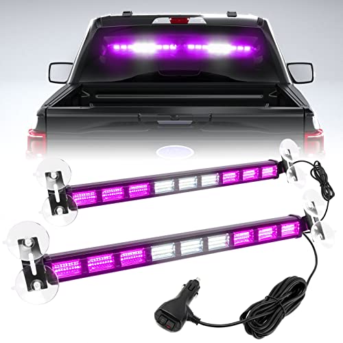[Upgraded] Switchable 4 Colors Emergency Strobe Traffic Advisor Light Bar 162LED Windshield 2 in 1 Visor Safety Warning Hazard Flashing Lights for Funeral Escort Truck Vehicle (Purple/White) - color: #05 Purple/White