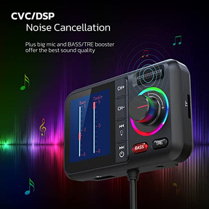 Nulaxy Bluetooth FM Transmitter for Car, Wireless Car Bluetooth V5.0 Adapter with Big Color Screen, Support QC3.0 Fast Charging, Hands-Free Call, MP3 Music Player BASS&TRE Booster, TF Card AUX-KM28 - color: Black