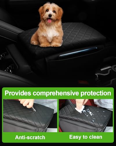 for Jeep Wrangler JL 2026 2025-2018 Center Console Cover for Jeep Gladiator JT 2026 2025-2020 Armrest Cover Jeep Accessories Arm Rest Pad Console Cushion Lid Black Leather with Pockets