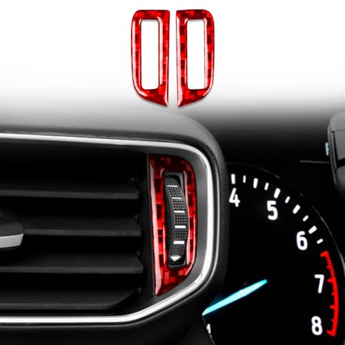 Real Red Carbon Fiber Car Dashboard Side AC Vent Outlet Rotary Control Sticker Auto Interior Trim Compatible with Ford Explorer(U625) XLT/Limited/ST/Platinum/Platinum Hybrid 2020 2021 2022 2023 - color: Dash Side Ac Vent Control