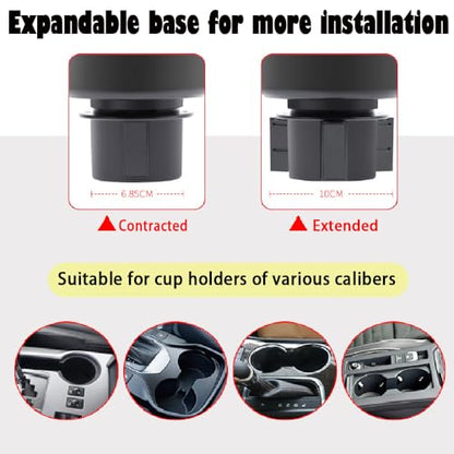 Cup Holder Expander for Car, 2 in 1 Cup Holder Phone Mount with Adjustable Base, Car Cupholder for Yeti Hydro Flasks 16-40oz Cup, 32/40 oz Large Bottles Drink Mugs,Big Cup-Large