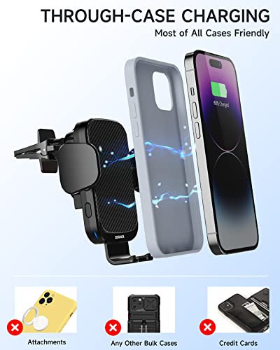 Wireless Car Charger Vent Mount, 15W Fast Charging Auto-Clamping Car Mount, Air Vent Car Phone Holder for iPhone 15/15 Pro/14/13 Pro/XS/XR/X/8,Samsung S24/S23/22/S21/S10 (Black)