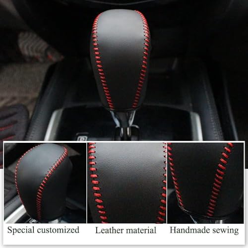 XITER with Murano Logo for Genuine Leather Gear Shift Knob Cover Car Protect Accessories Case for Nissan Murano 2015-2024(Red Stitches) - color: Red Stitches