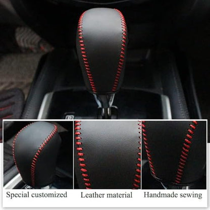 XITER with Murano Logo for Genuine Leather Gear Shift Knob Cover Car Protect Accessories Case for Nissan Murano 2015-2024(Red Stitches) - color: Red Stitches
