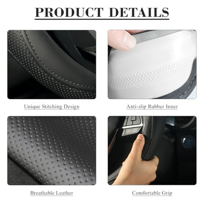 KAFEEK Steering Wheel Cover for Men Women, Universal 15 inch Microfiber Leather with Non-Slip Rubber Lining, Breathable Car Wheel Protector, Odorless, Durable, Black - color: black
