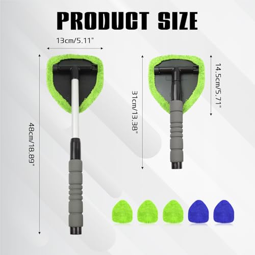 Wuyaoyao 14PCS Car Windshield Cleaning Tool, Car Glass Wiper Kit with Window Cleaner, Microfiber Pads, Spray Bottle, Extendable Handle, Interior Detailing Dust Brush, Car Cleaning Supplie (Blue+Green) - color: Blue+Green