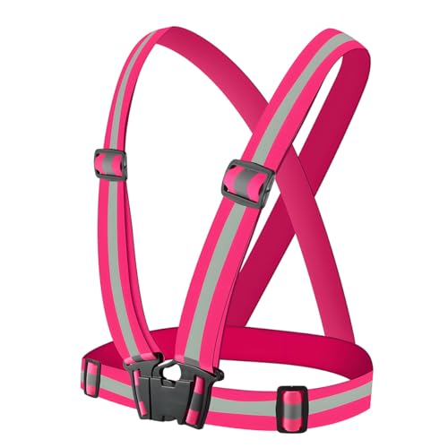 High Visibility Reflective Harness Vest – Adjustable One Size Fits Most, 360° Super Bright Safety Gear for Running, Cycling, Work & Roadside Emergencies - color: Pink
